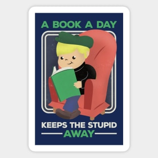 A Book A Day Keeps The Stupid Away Retro Cartoon Boy Magnet